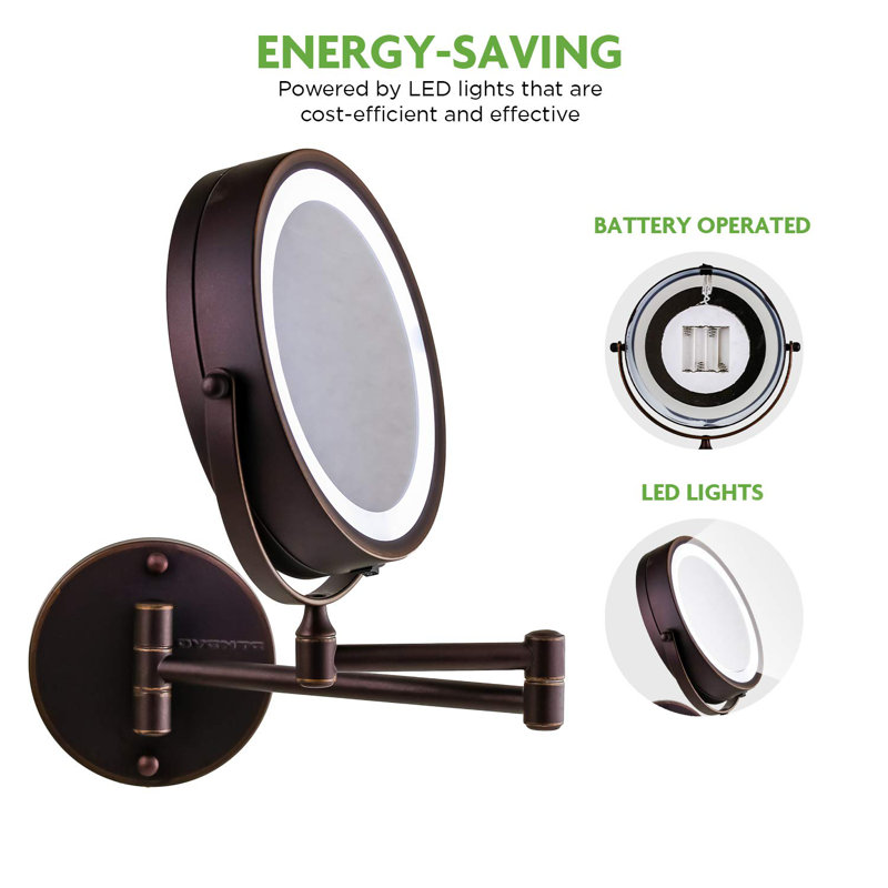 Ovente 7" Lighted Wall Mount Makeup Mirror with Round LED, Compact